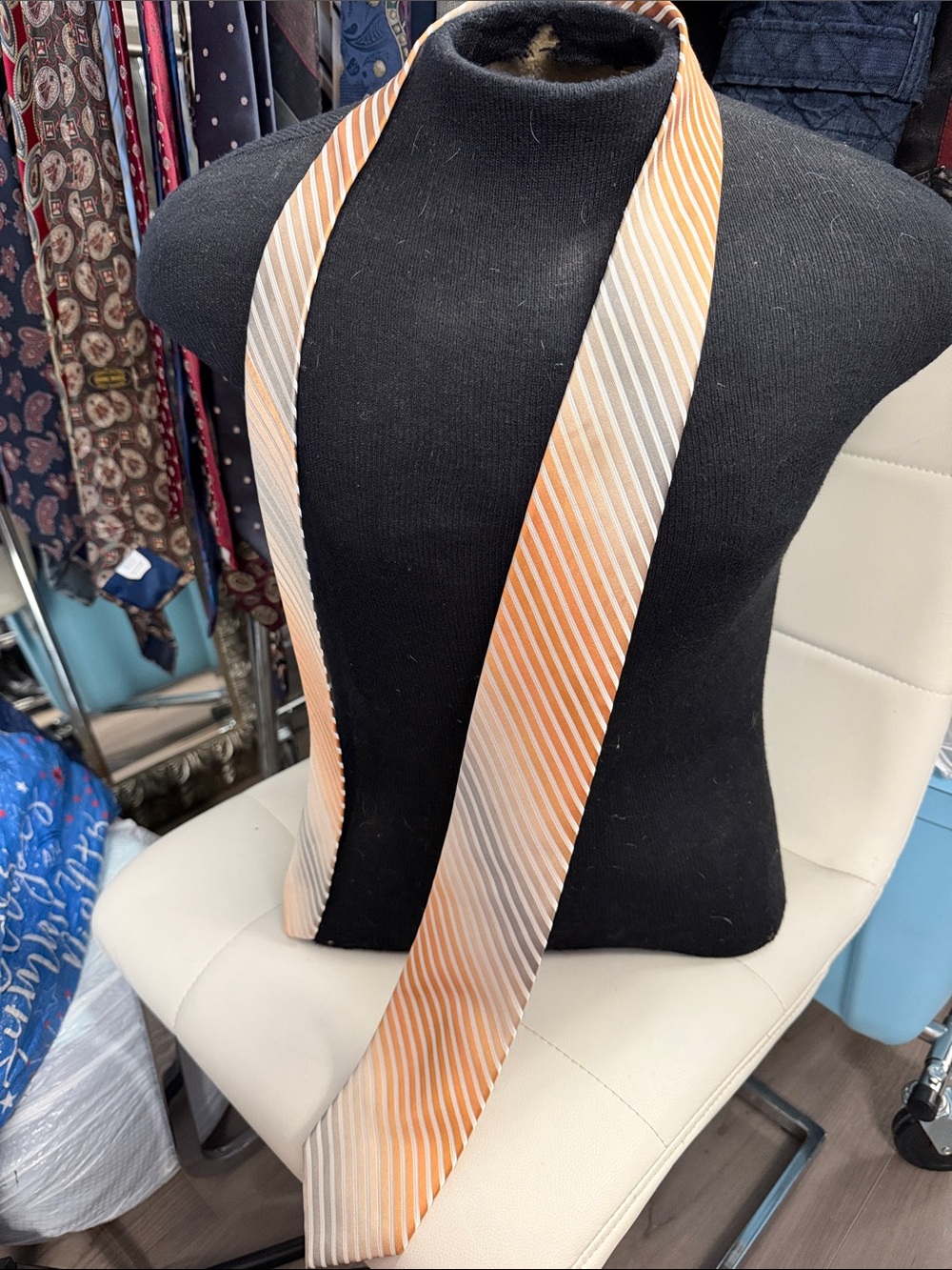 Joseph Abboud Orange and Cream Diagonal Stripe Silk Tie